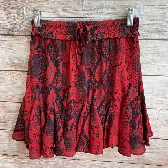 BUDDY‎ LOVE FULL FLOWY SKIRT IN RED SNAKESKIN PRINT - Picture 1 of 6